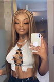4/27 Straight Transparent Lace Front Wig with Highlights