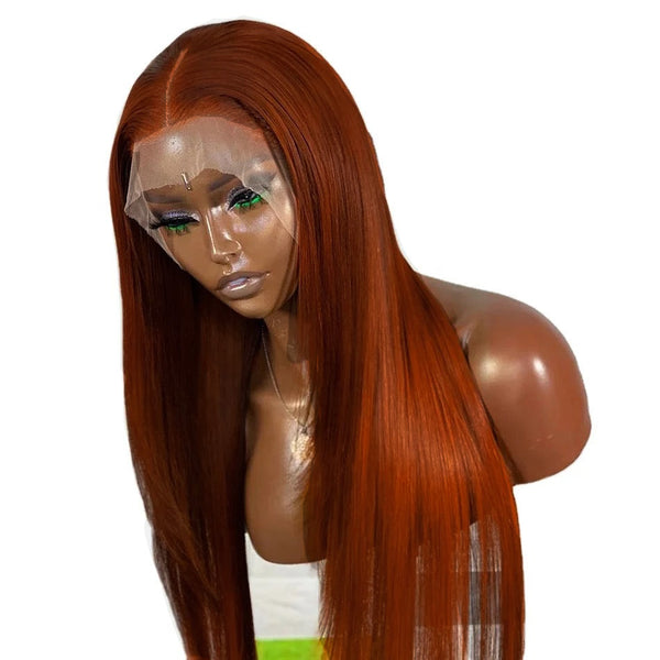Auburn Straight Transparent Lace Front Wig