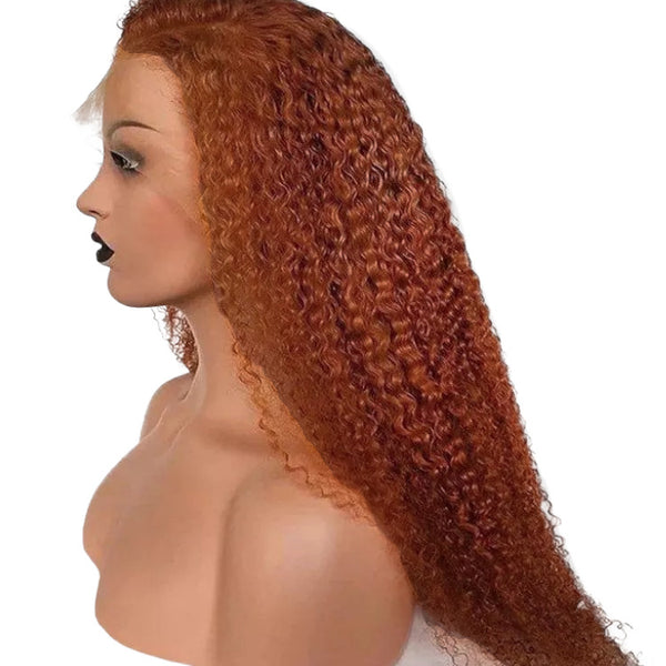 Auburn Curly Transparent Lace Front Wig